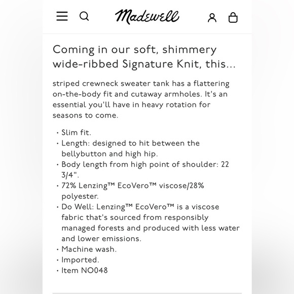 NWT Madewell Signature Shimmer Knit Sweater Tank sz L - Picture 5 of 5